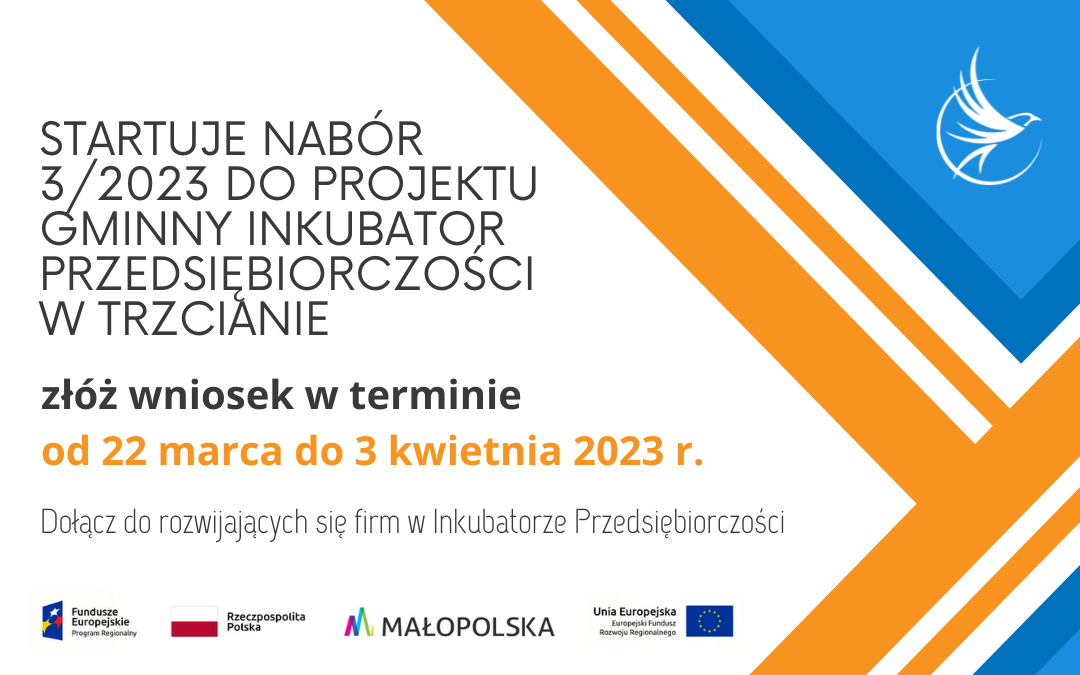 Startuje nabór 3/2023 do udziału w projekcie pn. Gminny Inkubator Przedsiębiorczości w Trzcianie