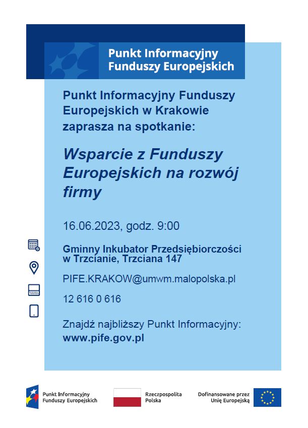 Spotkanie w dniu 16 czerwca 2023: Wsparcie z Funduszy Europejskich na rozwój firmy